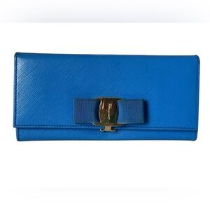 Salvatore Ferragamo Vara Bow Blue Ling Wallet EUC